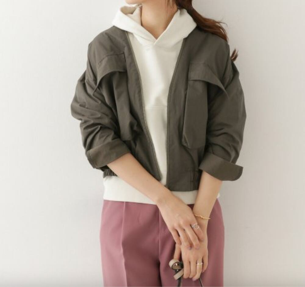 Urban Research Doors Dark Green Bomber Jacket Full Zip Cropped Pockets Size 1 S